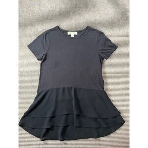 Michael Michael Kors Black Tiered Ruffle Peplum Top Mixed Media Short Sleeve XS